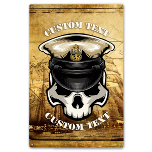 Custom Text Metal Sign Navy Chief Skull 12in x 18in