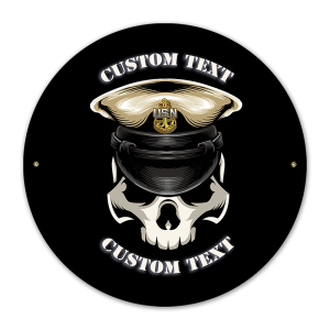 Custom Text Round Metal Sign Navy Chief Skull