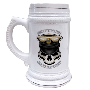 Custom Text Navy Chief Skull German Beer Stein 22oz